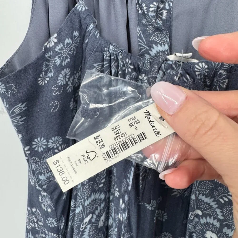 Madewell Archival Floral Tie-Back Button-Front Midi Dress Size 0 NWT - Picture 10 of 15